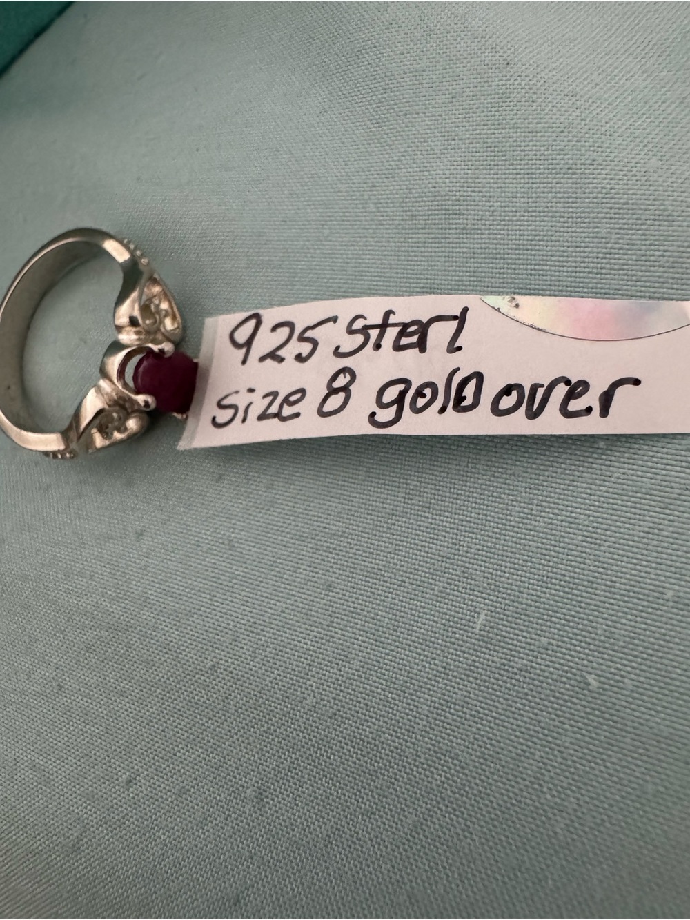Gold over 925 test positive garnet - Size 8